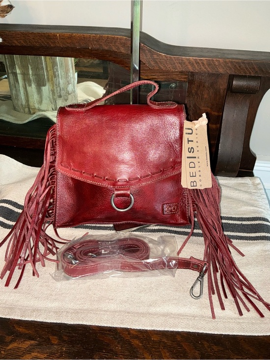 Bed Stu Handbags - NWT Bed Stu Fringe Leather Hidden Crossbody Bag Handbag Cherry Lacquer MSRP $249